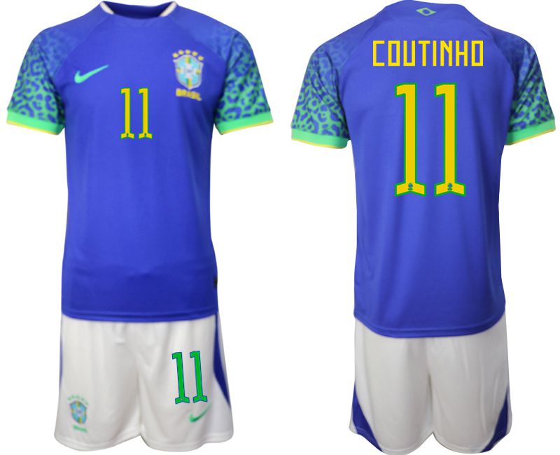 Men 2022 World Cup National Team Brazil away blue #11 Soccer Jerseys